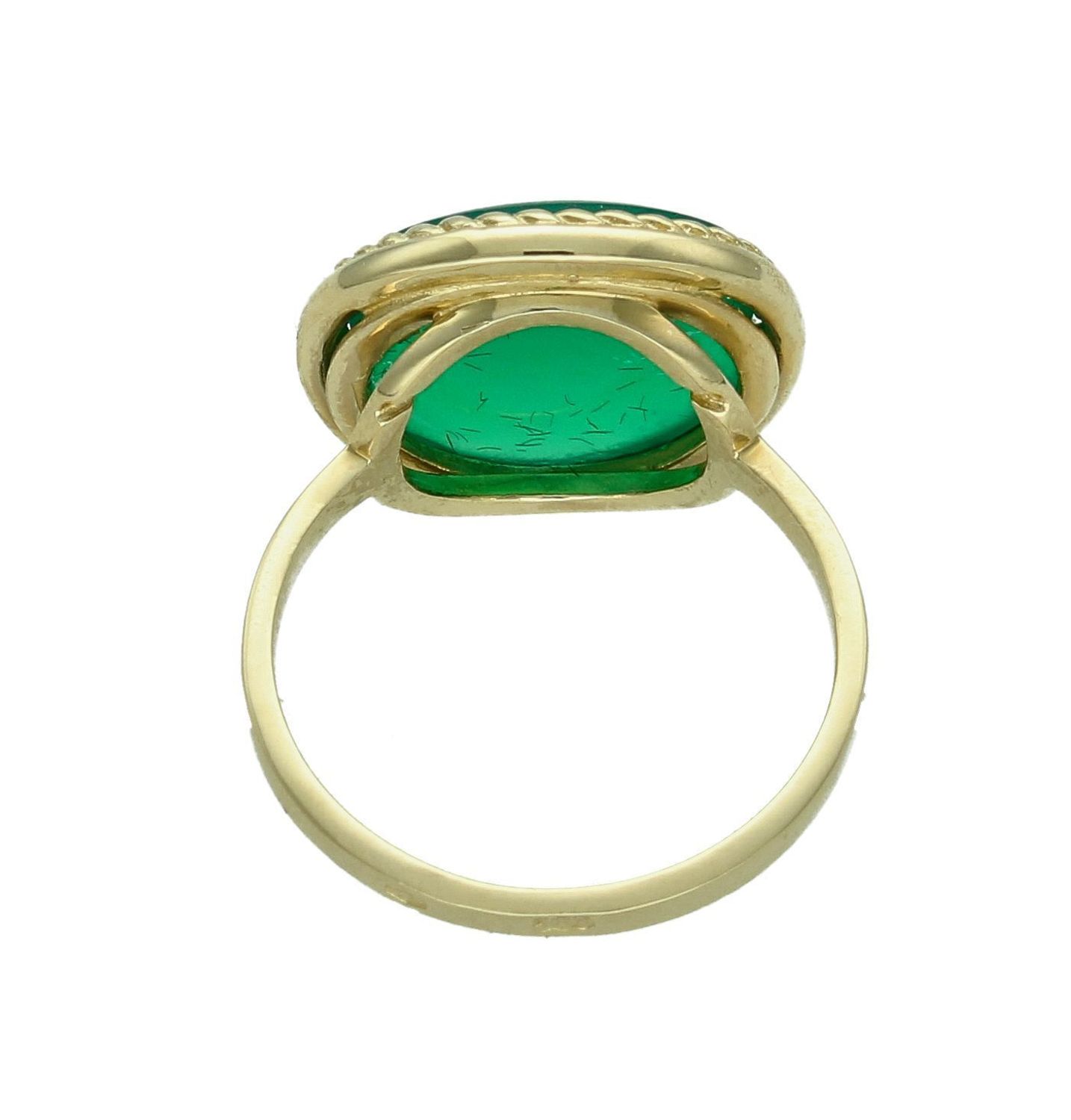 Złoty pierścionek damski 585 z zielonym agatem rozmiar 20 PI 6945A 585.  Złoty pierścionek damski. Złoty pierścionek z kamieniem syntetycznym. Pierścionek złoty z zielonym agatem. Pierścionek złoty próby 585. Złoty pierścionek na pre (3).jpg